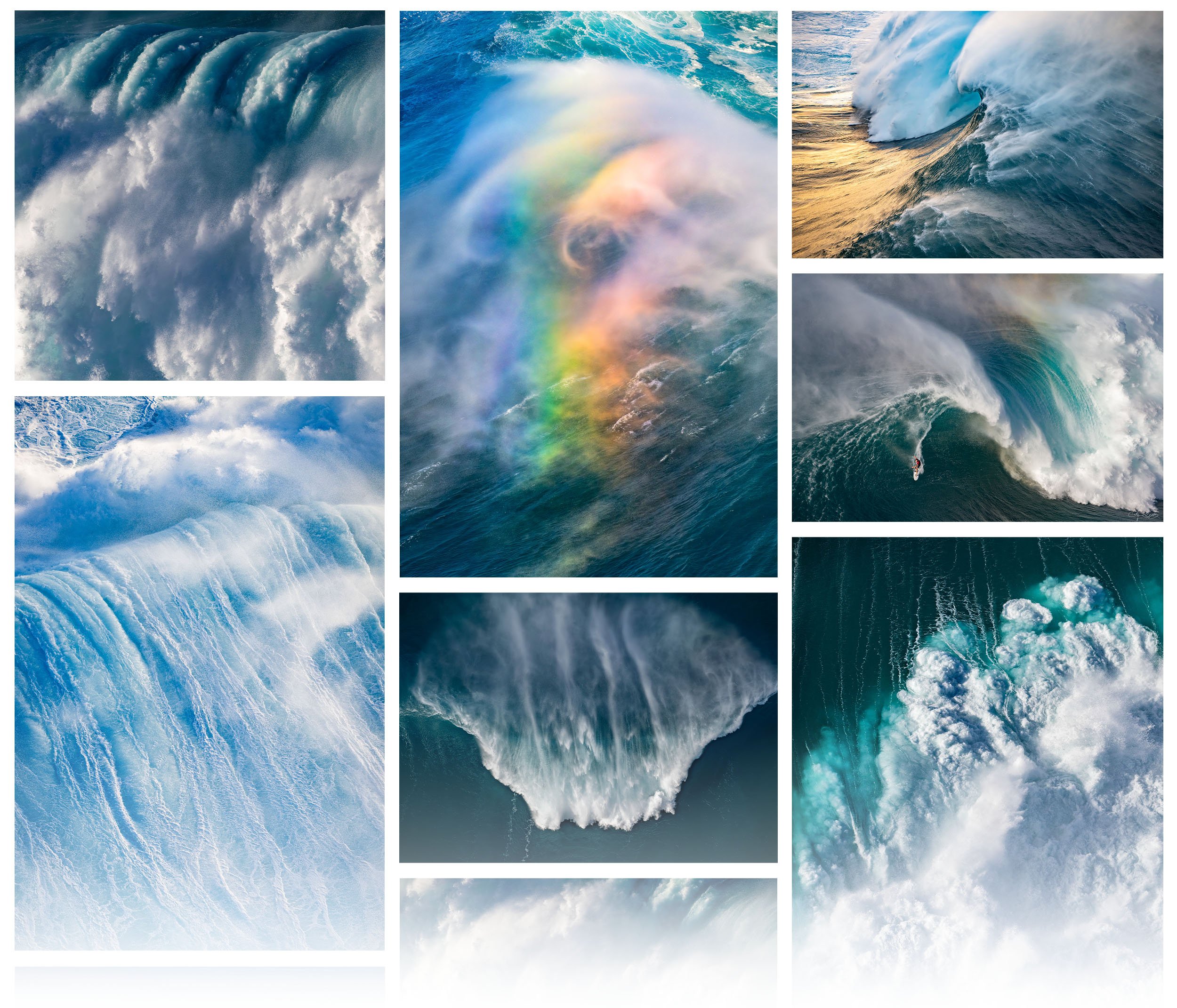Hawaii fine art surf photography series by Cody Roberts featuring aerial images of Jaws historic big waves and professional surfers.