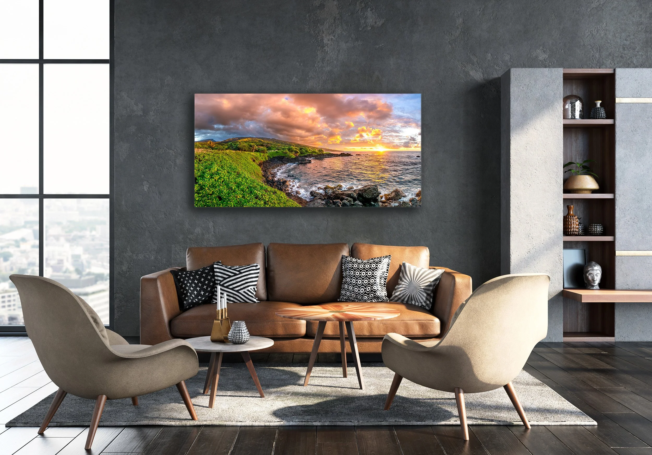 Hawaii Panoramic Sunrise Fine Art In Contemporary Living Room - Cody Roberts FIne Art.jpg