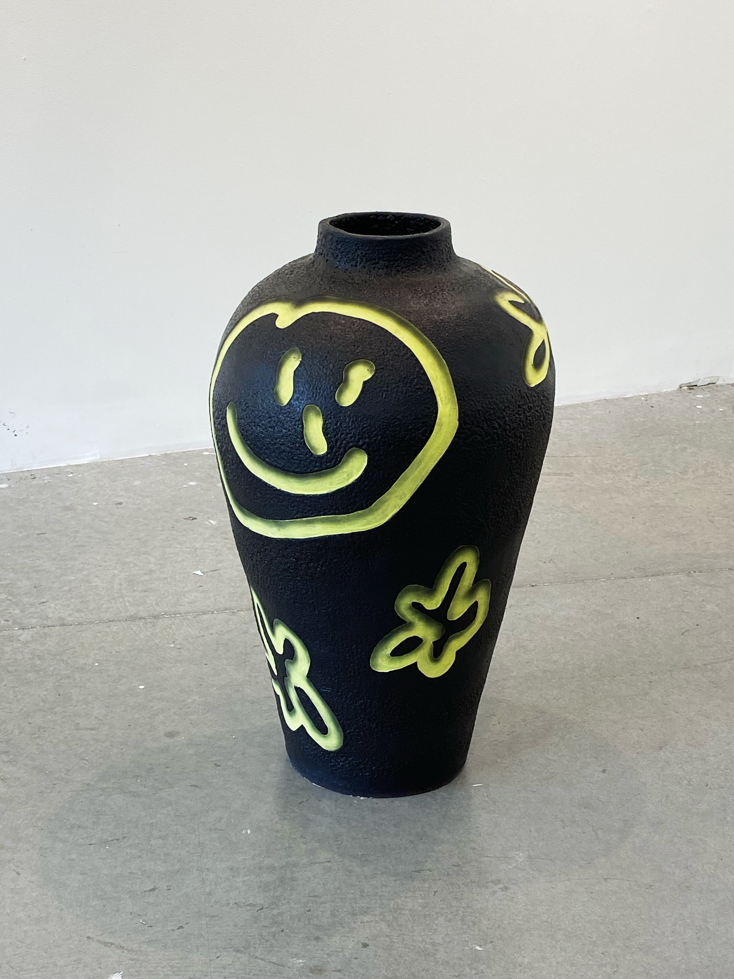 "smiley vase", earthenware, glaze, underglaze, 28" x 18" x 18"