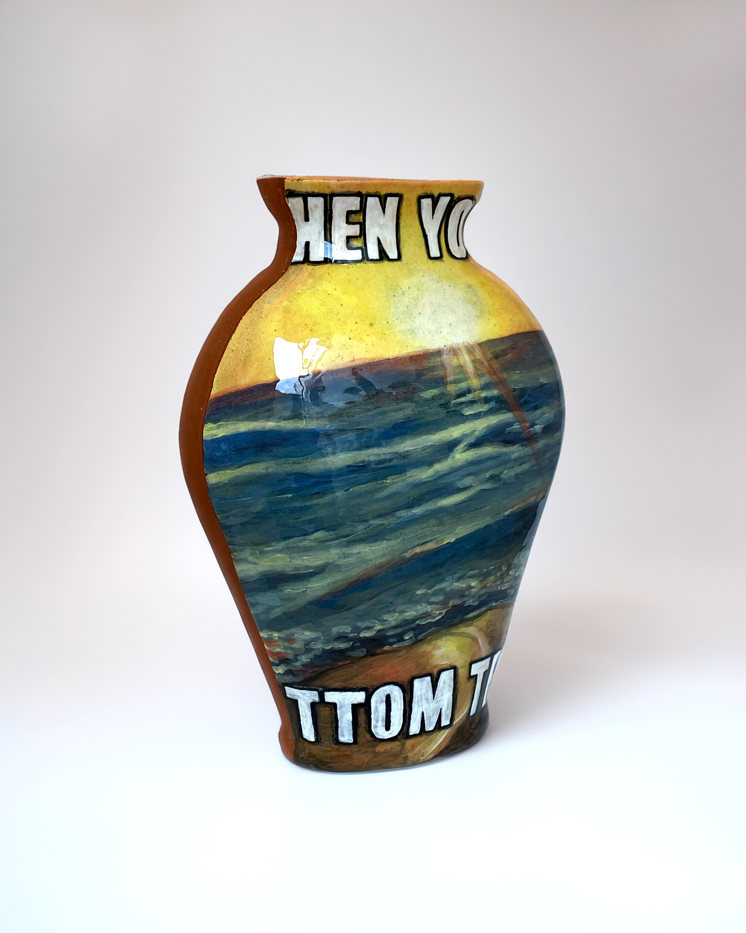 "when you bottom text", earthenware, glaze, underglaze, 16" x 12" x 3"