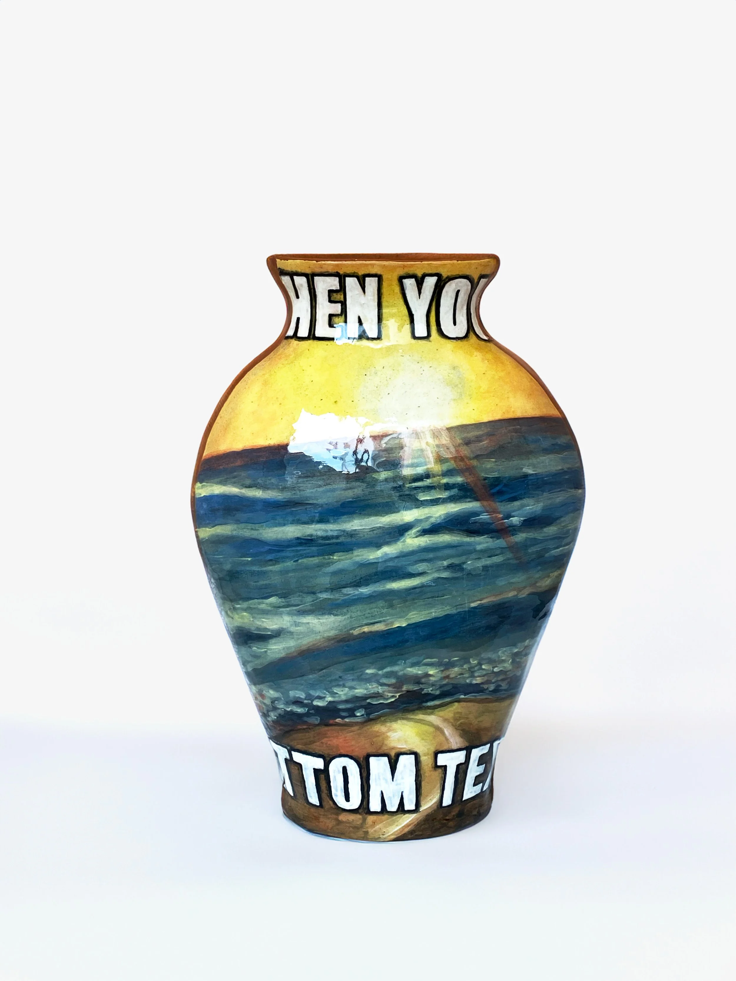 "when you bottom text", earthenware, glaze, underglaze, 16" x 12" x 3"