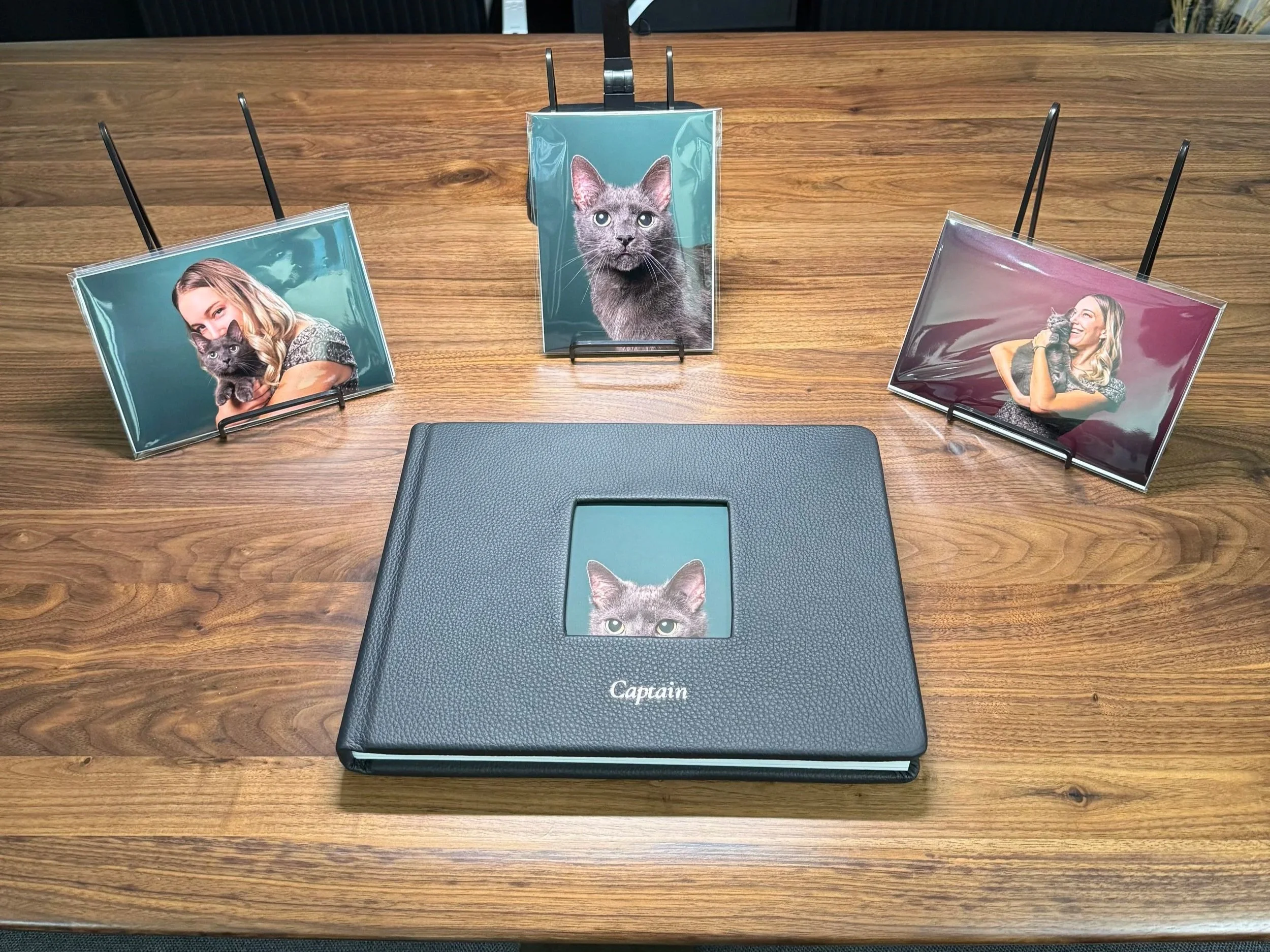 Photo of Shuttermutt Photo cat portraits in a photo album on a table