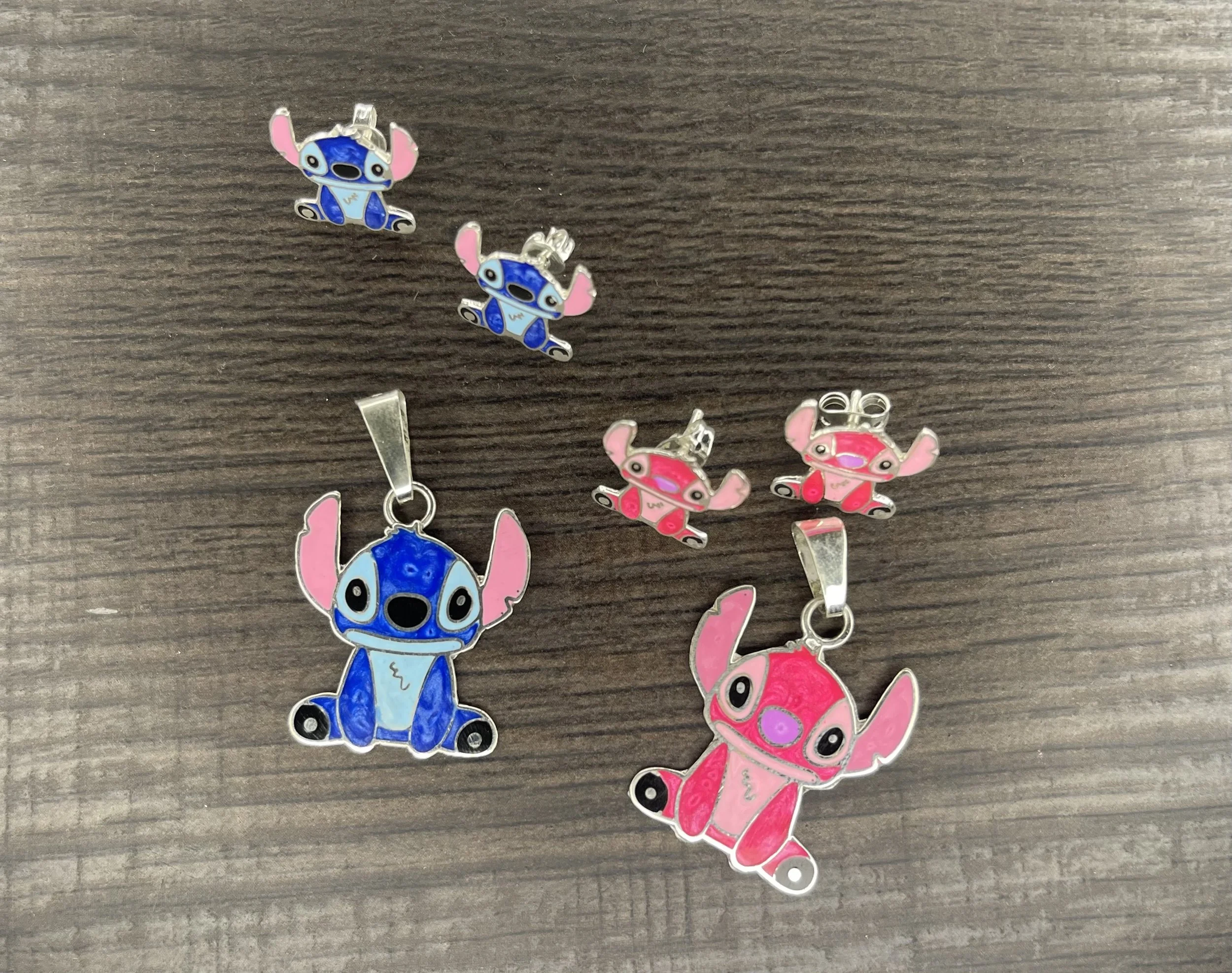 Stitch and Angel Earrings & necklace pendant set