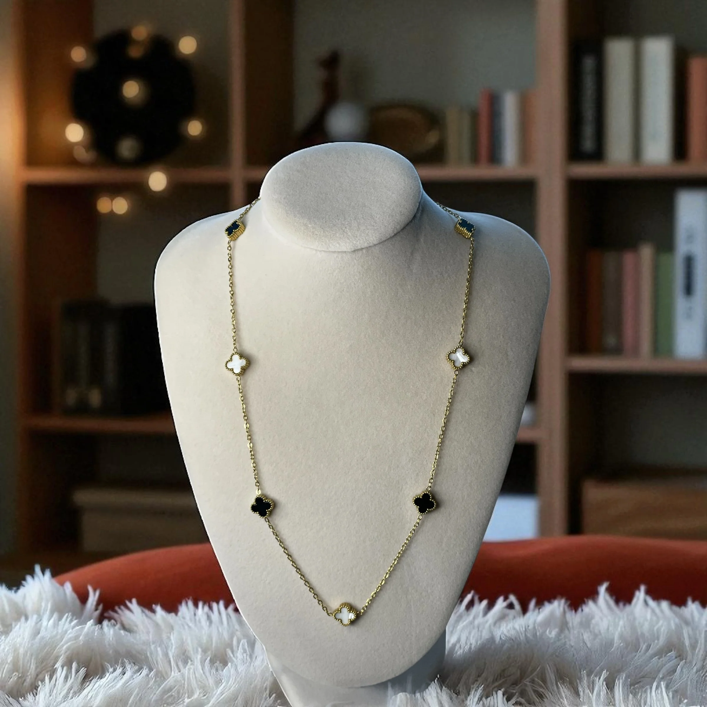 Black and White Mini Multi Clover Necklace