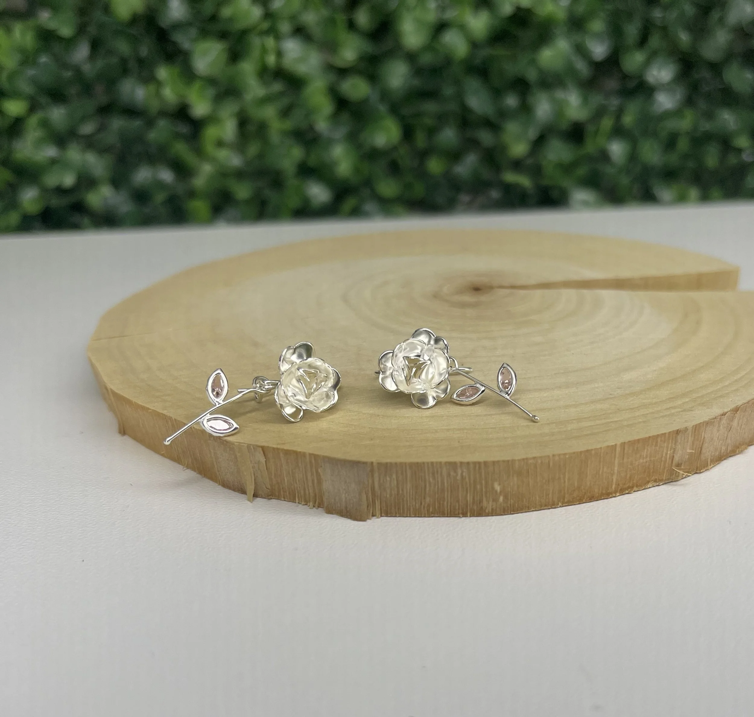 Flower with zirconia dangle branch Earrings