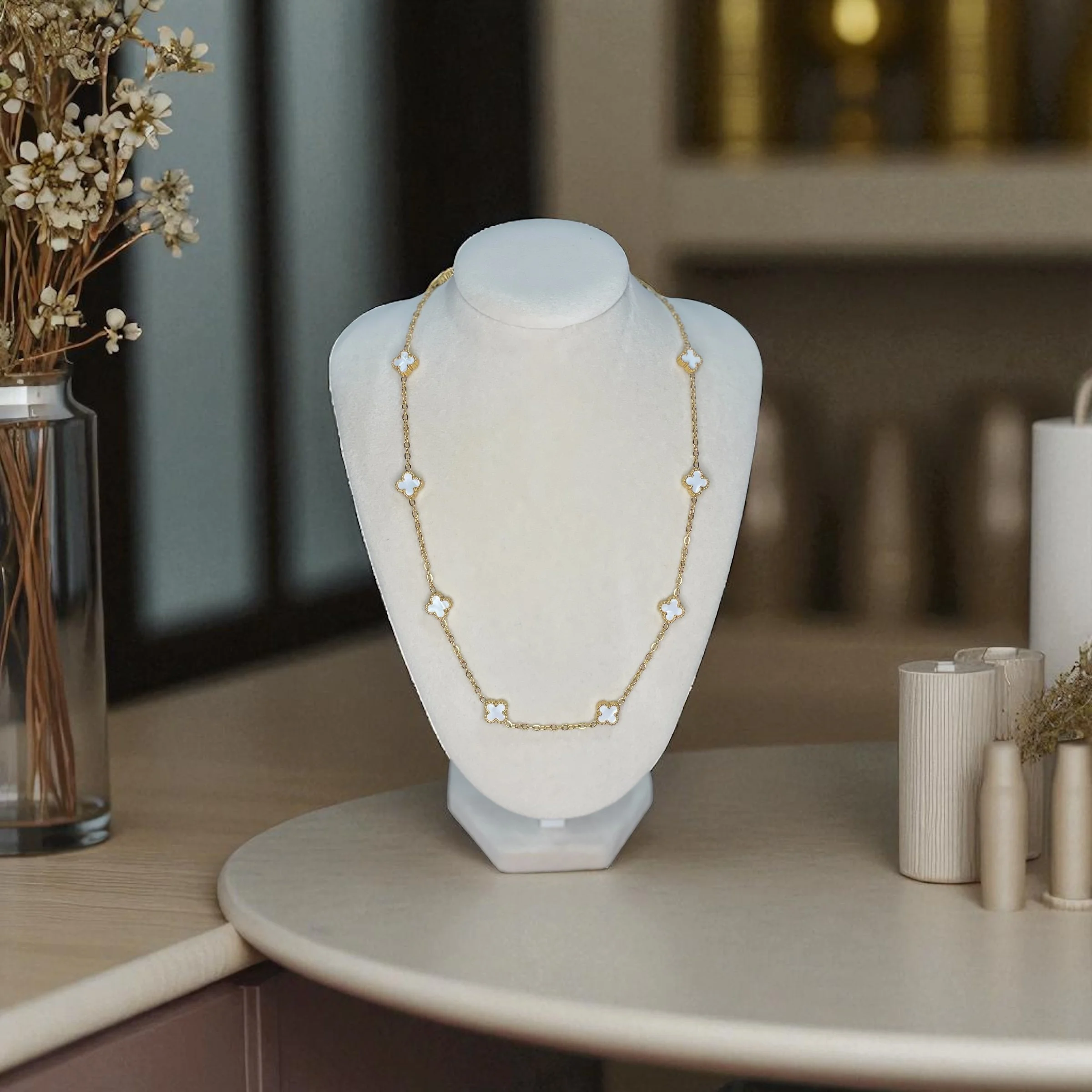 White Mini Multi Clover Necklace