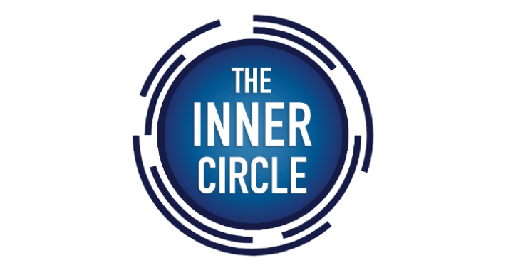 Logo with text 'The Inner Circle' inside a dark blue circle surrounded by abstract circular lines.