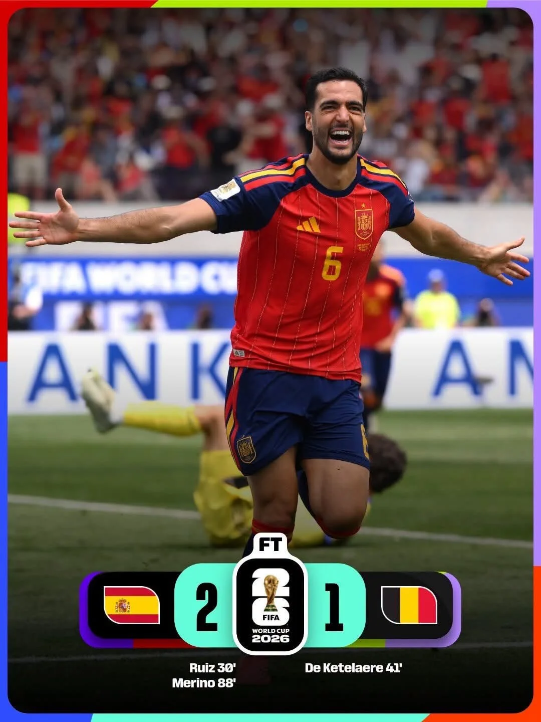 Merino Strikes Late as Spain Sink Belgium to Reach Semis