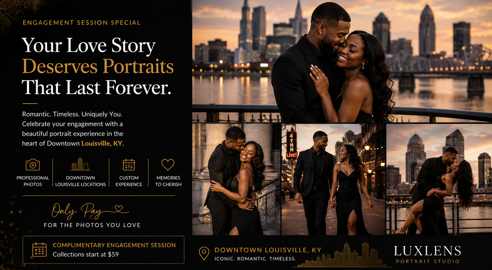 Engagement portrait session in Downtown Louisville Kentucky