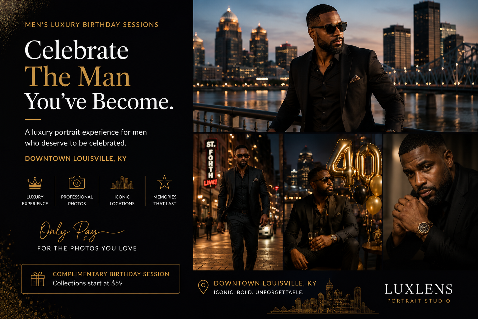 Men's luxury birthday portrait session in Louisville Kentucky