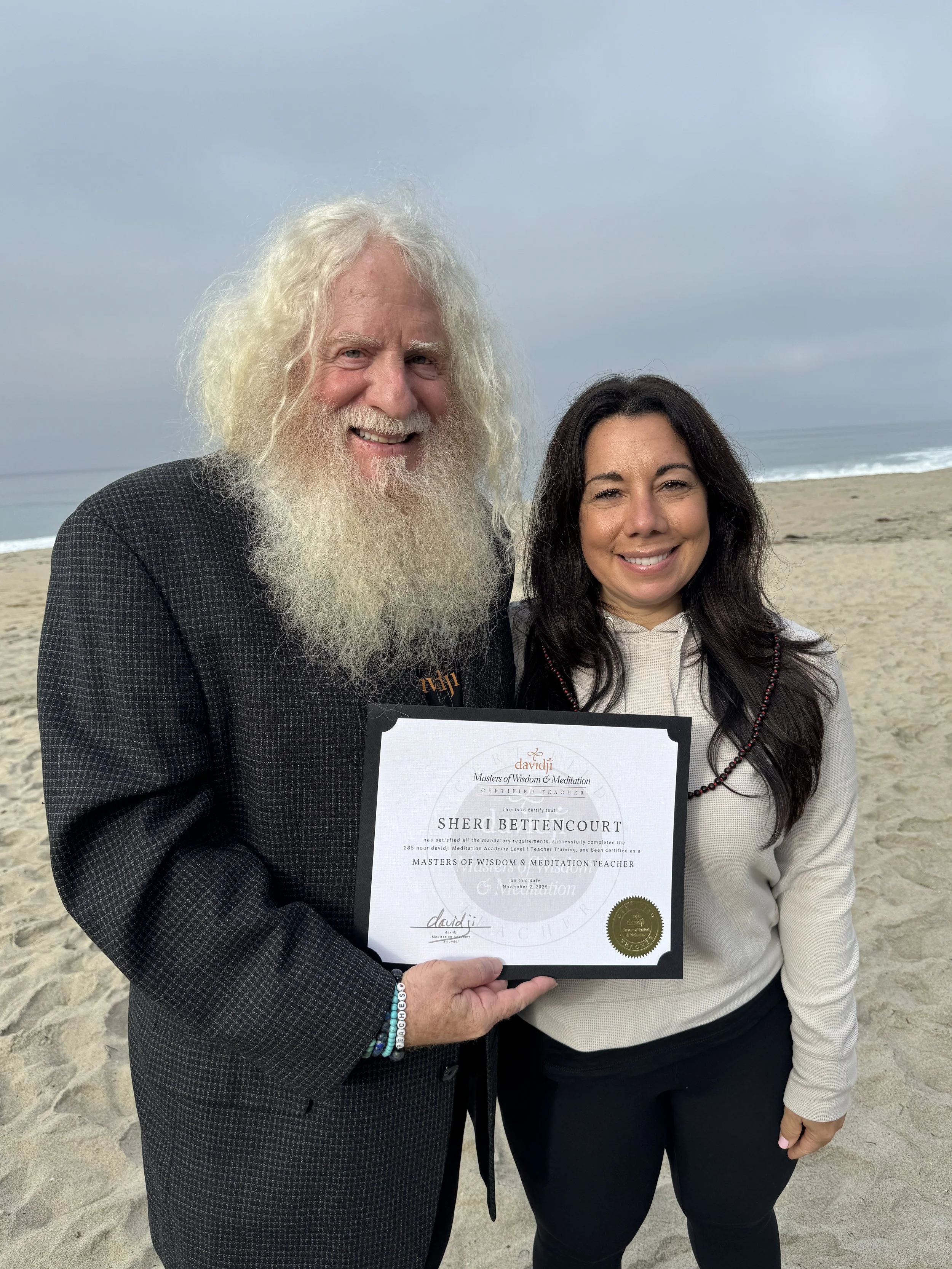 Sheri Bettencourt ACC, PMP with Meditation Instructor receiving certification