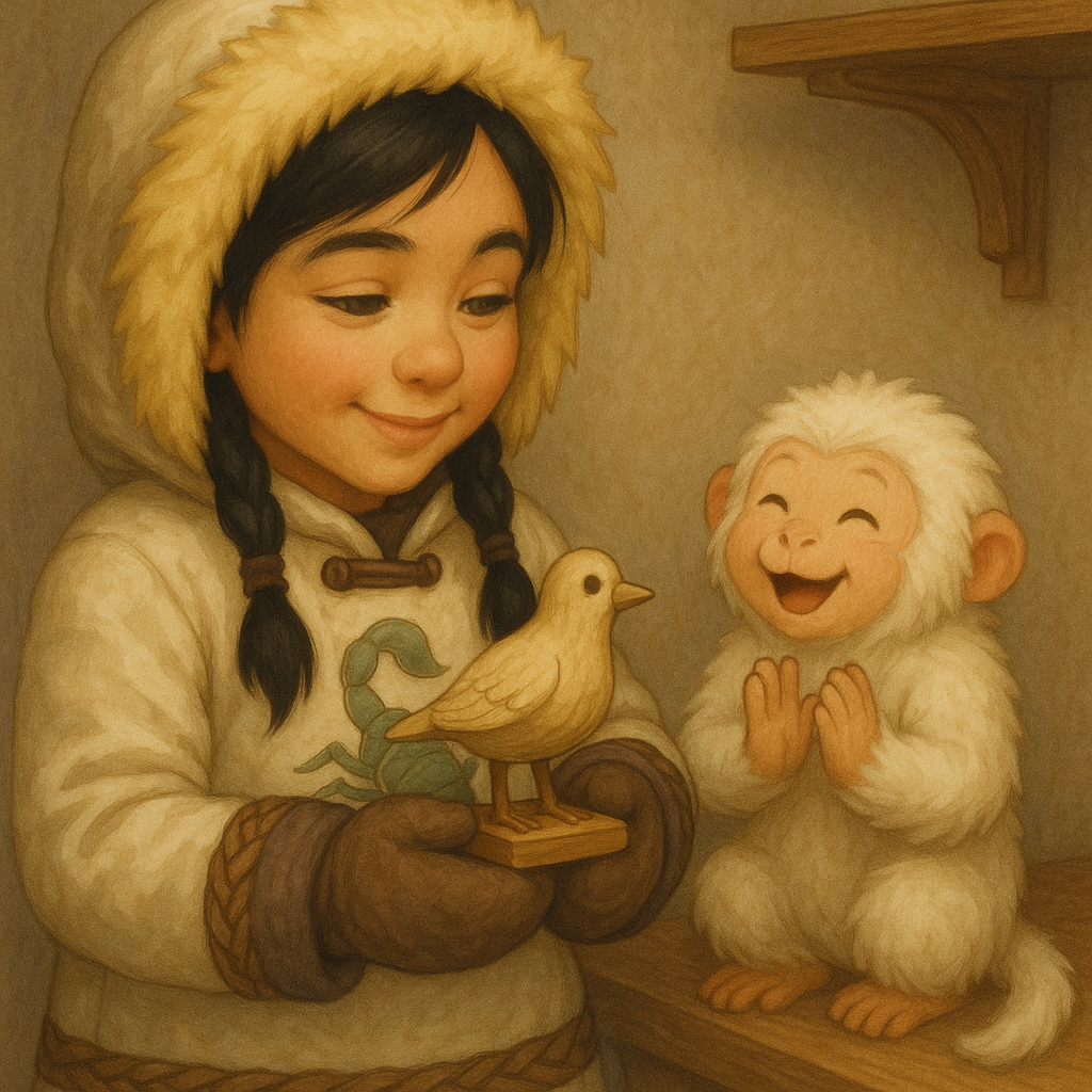 "After listening to the bird’s song, Snomonke and Puff made their own bird from baker’s clay. Holding it gently, they couldn’t help but smile — proof that even the simplest craft can carry the joy of the Big Bright Day."