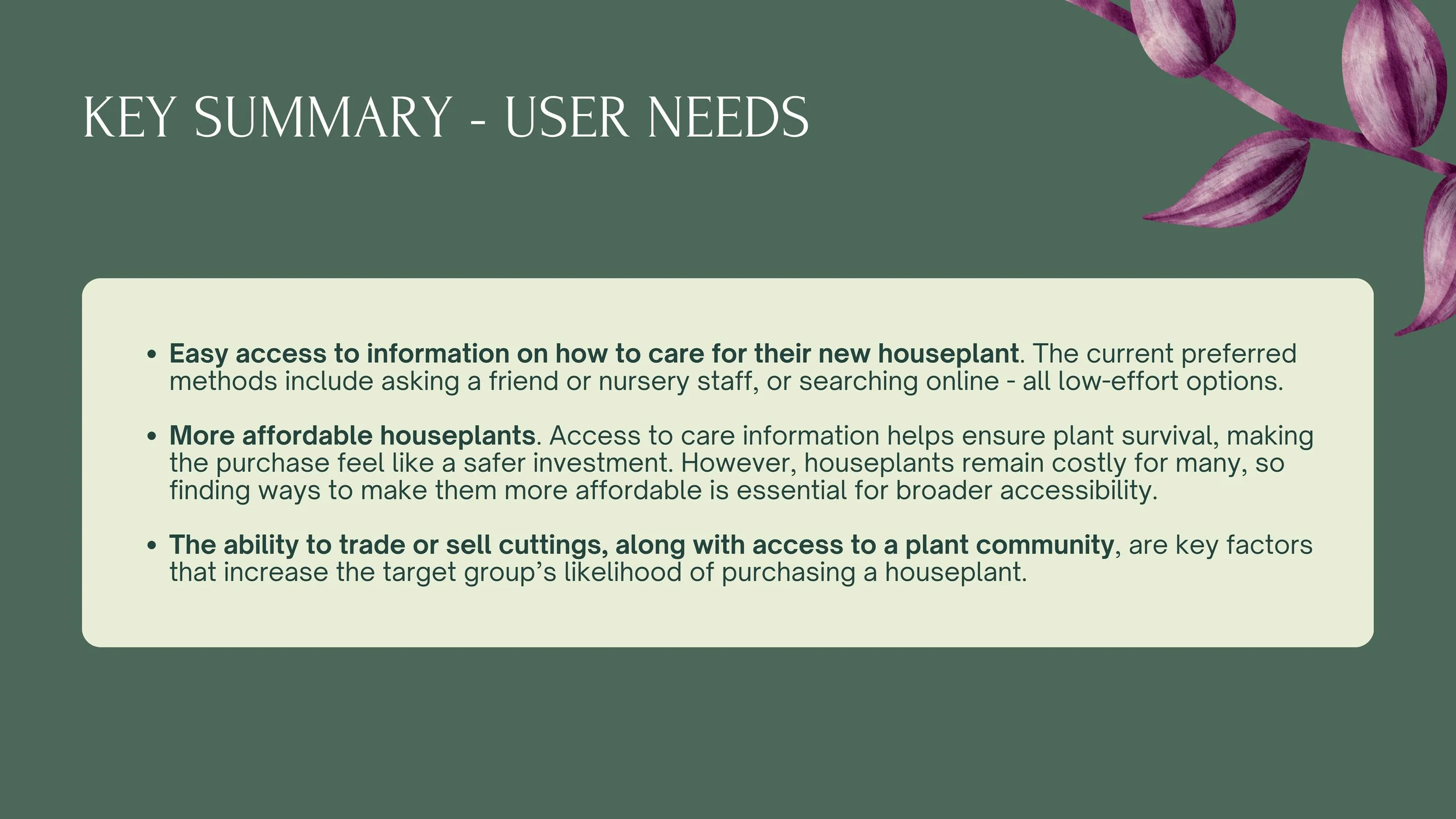Key user needs identified through the survey.