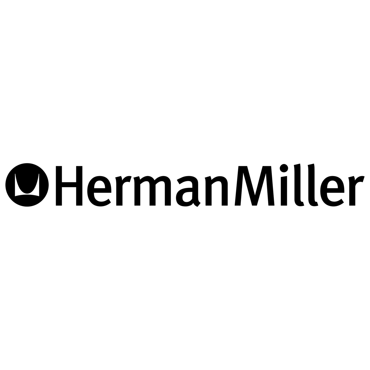 Black and white Herman Miller logo with a stylized 'Herman Miller' text