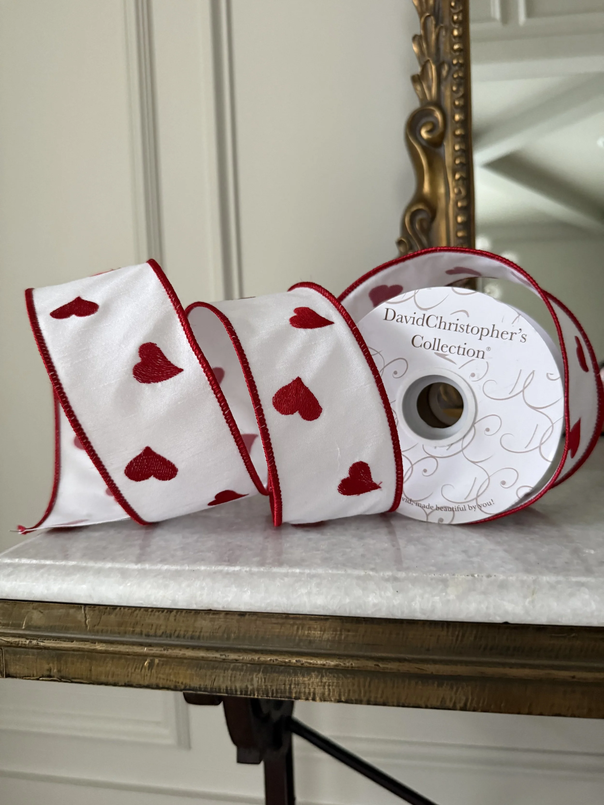 Red Heart Embroidery Valentine's Ribbon
