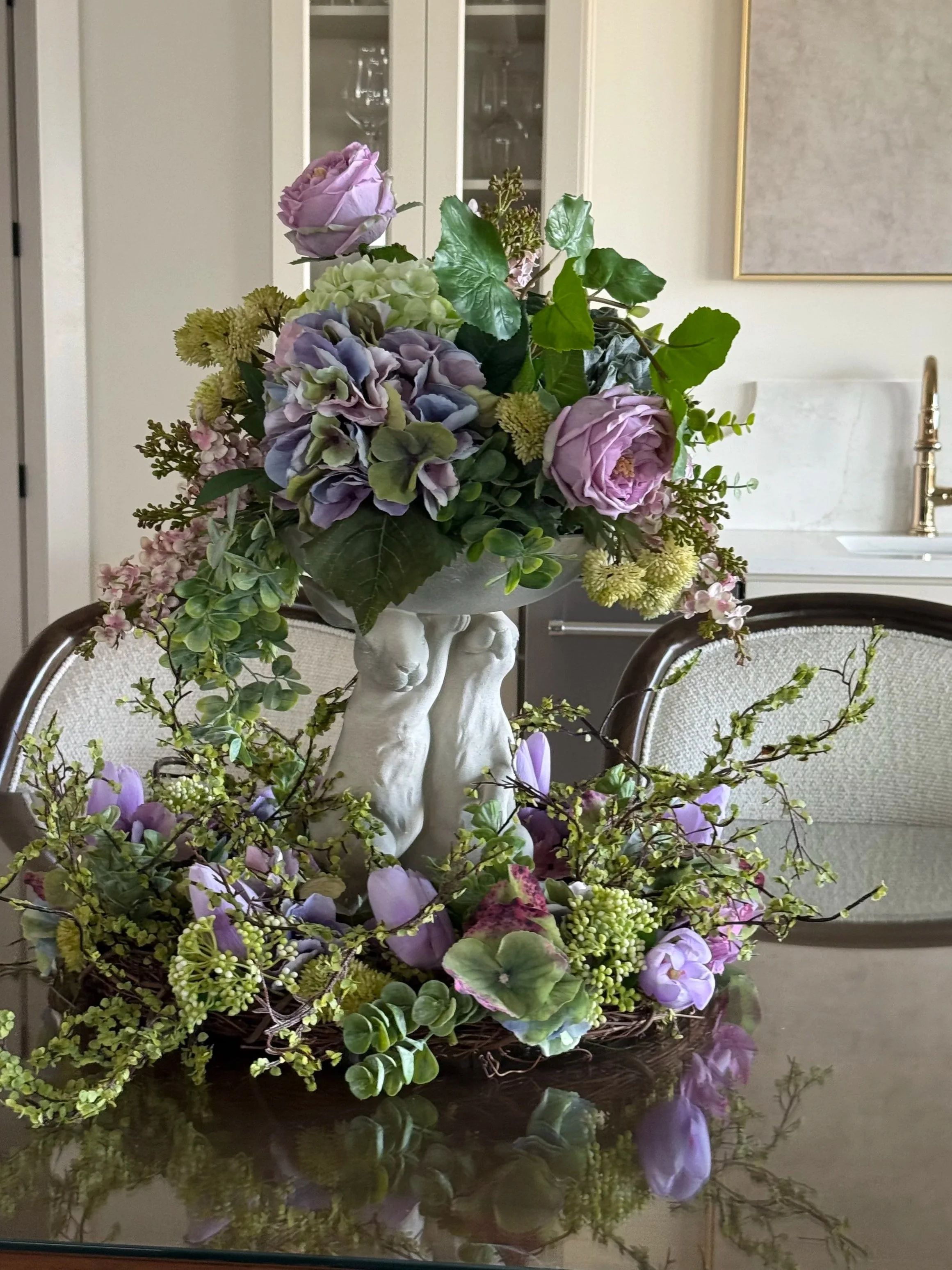 13.25” Inch Cream Resin Garden Rabbits Custom Arrangement