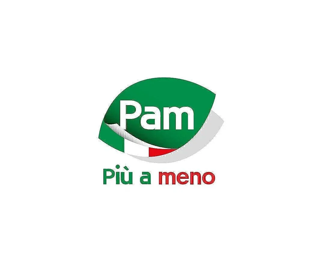 Logo di Pam con lo slogan 'Più a meno'
