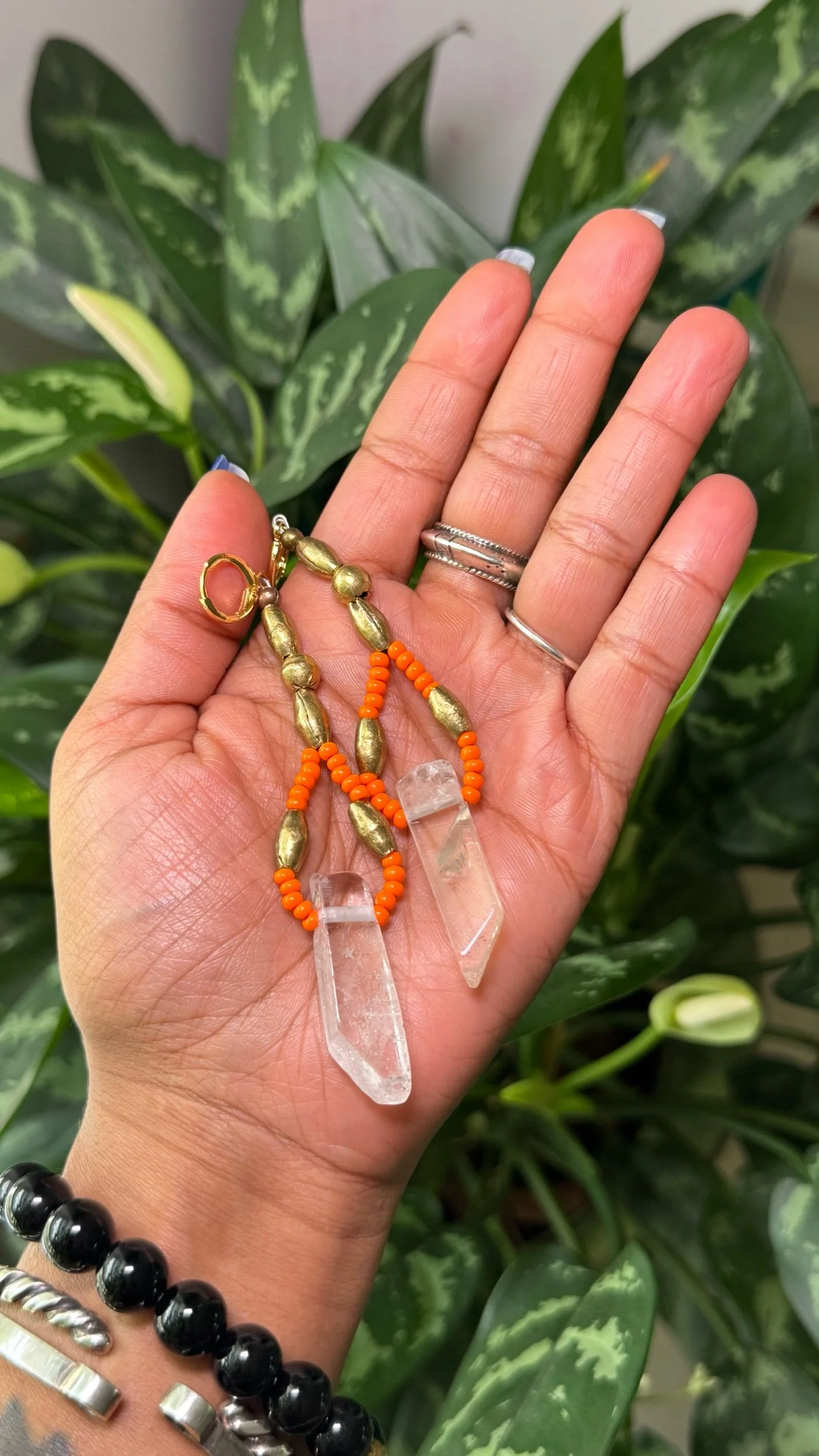 Oranges and Quartz dangle earrings