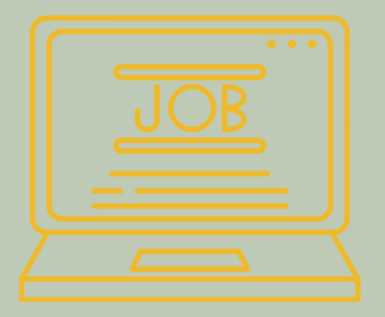 Outline drawing of a laptop with a web page displaying the word 'JOB' in the center l Encompass Growth Counselling l Lyn Le