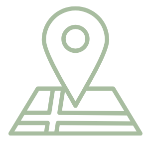 Outline of a map with a location pin marker l Encompass Growth Counselling l Lyn Le