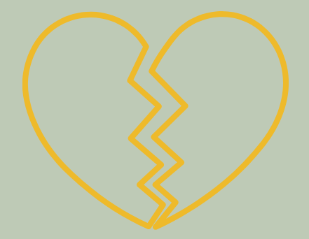 Outline of a broken yellow heart on a light green background l Encompass Growth Counselling l Lyn Le