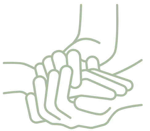 Line drawing of two hands clasped together l Encompass Growth Counselling l Lyn Le