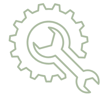 Outline of a gear with a wrench inside, symbolizing tools or maintenance l Encompass Growth Counselling l Lyn Le