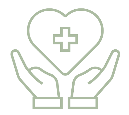 Outline of two hands holding a heart with a medical cross inside l Encompass Growth Counselling l Lyn Le