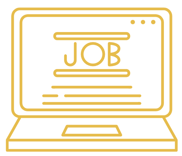 Line drawing of a laptop computer with the word 'JOB' displayed on its screen l Encompass Growth Counselling l Lyn Le