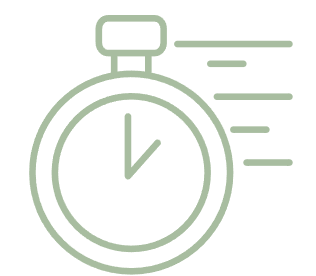 Green stopwatch with motion lines indicating speed or urgency l Encompass Growth Counselling l Lyn Le
