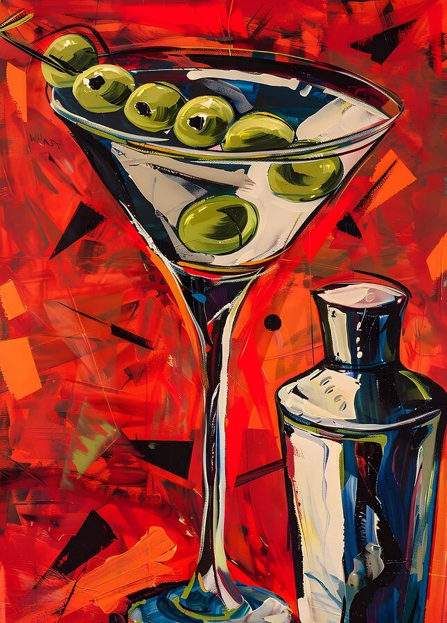 Spirited Libations- Abstract Martini Glass with Colorful Shapes and Lines