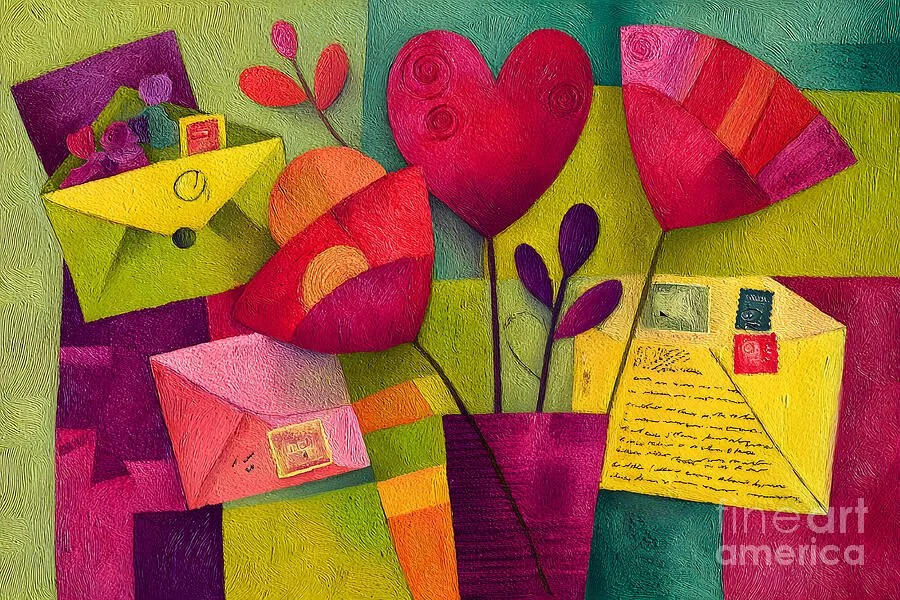 Valentine's Day Joy with Stylized Flowers Envelopes and Playful Hearts