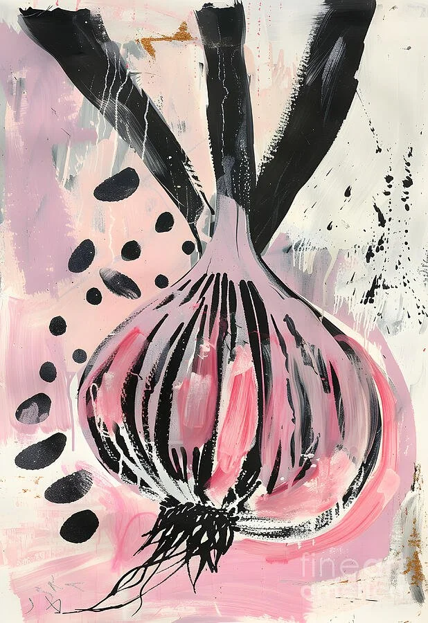 Bold Essence - Abstract Garlic Bulb with Dynamic Pink and White Backdrop