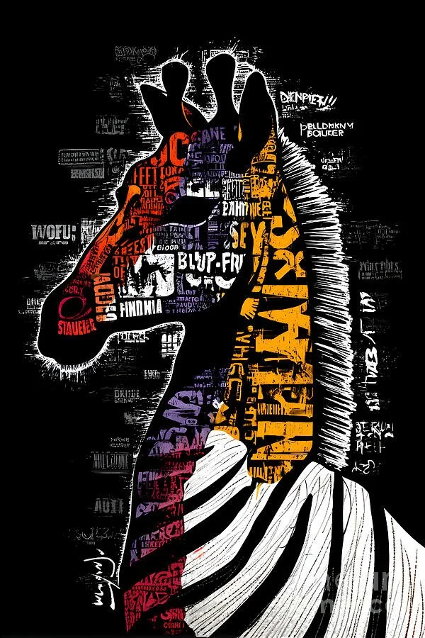 Colorful Zebra Typography Art - Bold Wildlife Word Art Silhouette on Dark Background