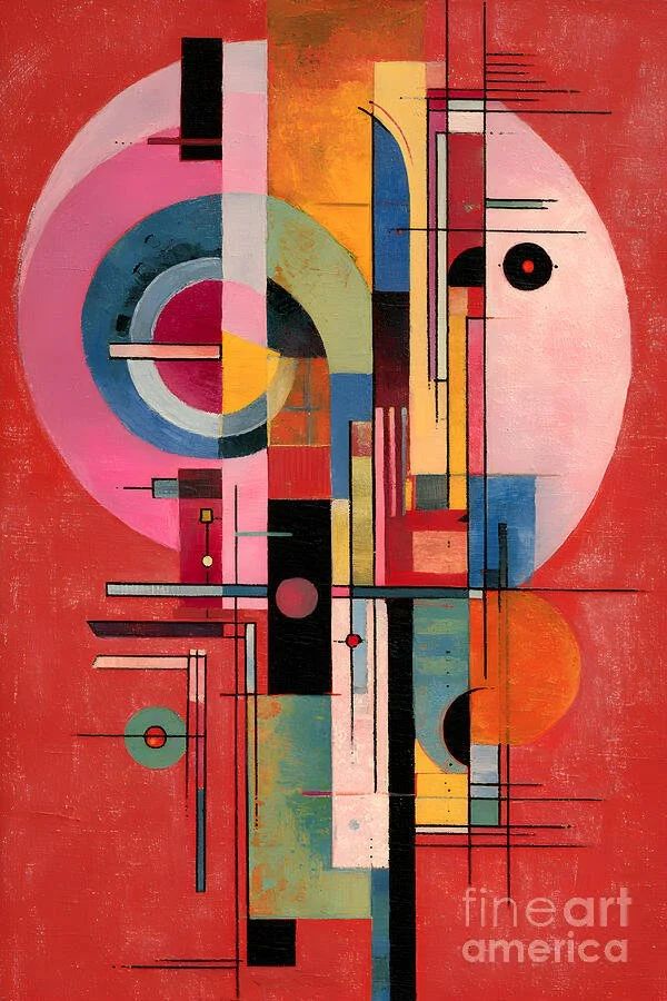 Vibrant Abstract Composition with Overlapping Geometric Shapes Bold Lines and Dynamic Colors