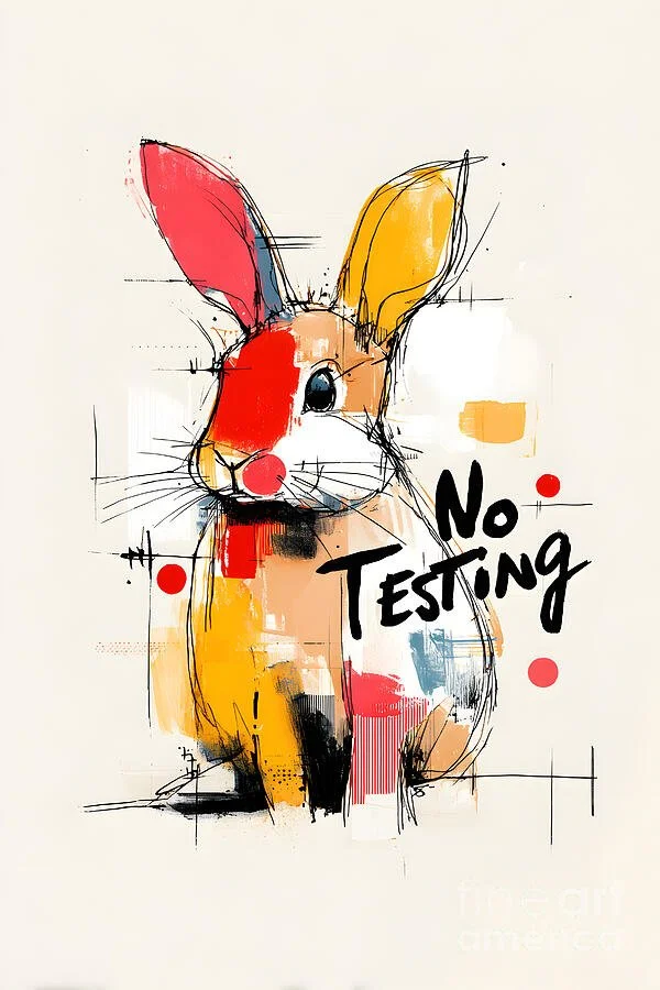 No Animal Testing - Vibrant Rabbit Protest Art - Bold Animal Rights Statement Artwork