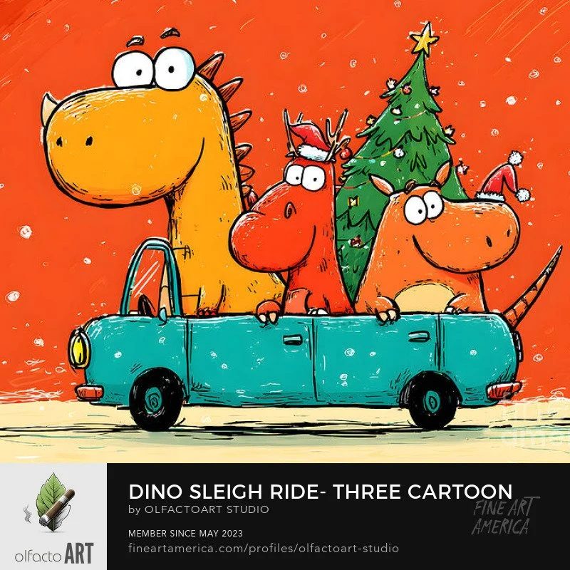 Dino Sleigh Ride- Three Cartoon Dinosaurs in Blue Car with Christmas Tree

#Christmas #Funny #Holiday #Humor #Jokes #Laugh #Comedy #Hilarious #Merry #Cheer #Silly #Joy #Lol #Festive #Fun #Celebration #Santa #Reindeer #Gifts #Family #Friends #Party #S