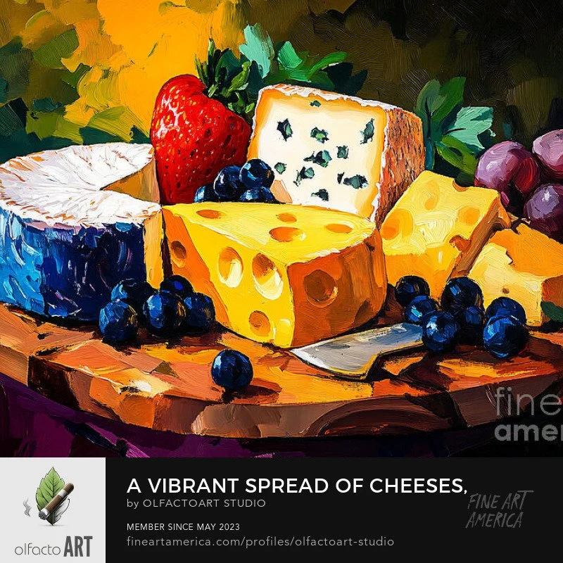 A Vibrant Spread of Cheeses, Berries and Grapes Celebrating Color, Texture and Culinary Delight

#CheeseArt #CheeseLovers #CheesePlatter #ArtisticCheese #FoodArt #CheeseBoard #CheesePhotography #CheeseCulture #CheeseCharcuterie #GourmetCheese #Cheese