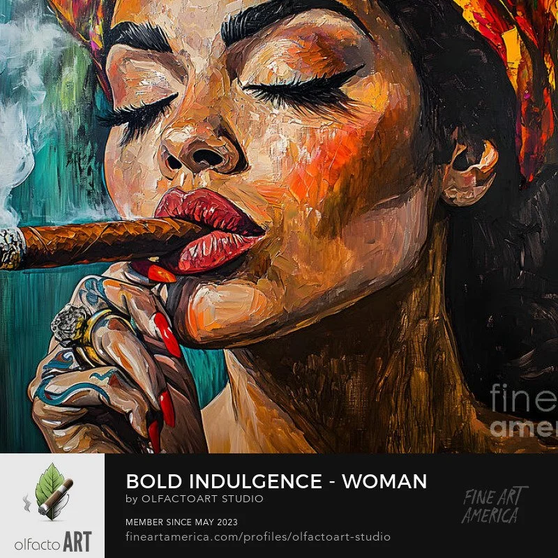 Bold Indulgence - Woman with Striking Makeup Smoking a Cigar in Vivid Expressive Colors

#BoldPortrait #CigarArt #CigarCulture #WomenInArt #FemininePower #LuxuryLifestyle #ModernIndulgence #ExpressivePortrait #ContemporaryArt #StatementArt #ArtForCol