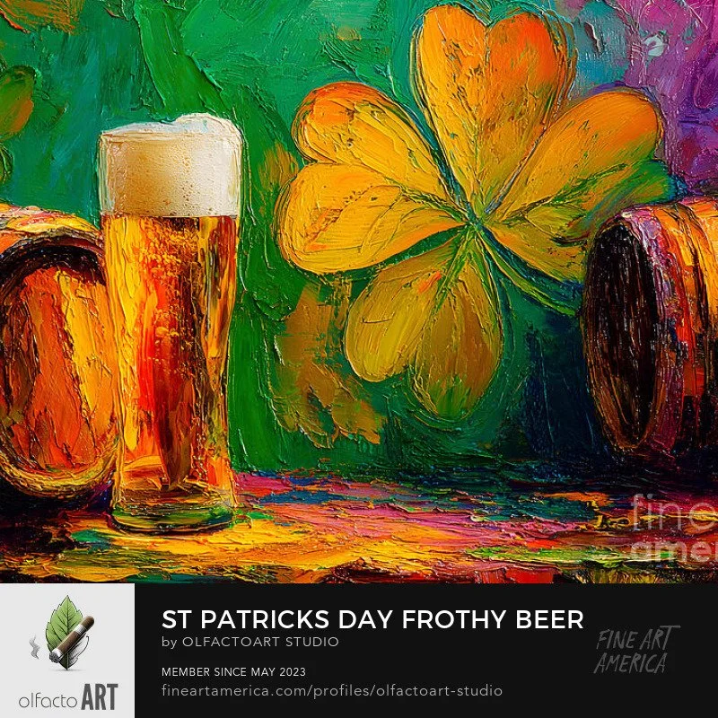 St Patrick's Day Frothy Beer with Colorful Barrels and Orange Clover Amid Vibrant Greens and Purples

#StPatricksDay #StPatricksDayBeer #IrishBeer #CraftBeer #BeerLovers #BeerOClock #BeerTasting #IrishPub #CelebrateStPatricksDay #GreenBeer #BeerFesti