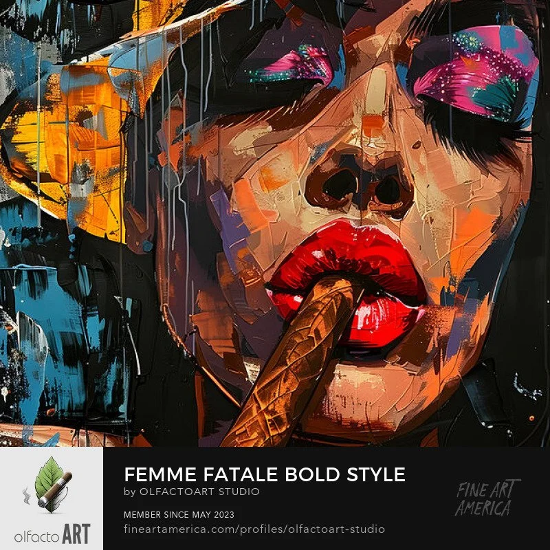 Femme Fatale Bold Style with a Vibrant Womans Portrait in Striking Makeup and Cigar Flair

#BoldPortrait&nbsp;#CigarArt&nbsp;#CigarCulture&nbsp;#WomenInArt&nbsp;#FemininePower&nbsp;#LuxuryLifestyle&nbsp;#ModernIndulgence&nbsp;#ExpressivePortrait&nbsp