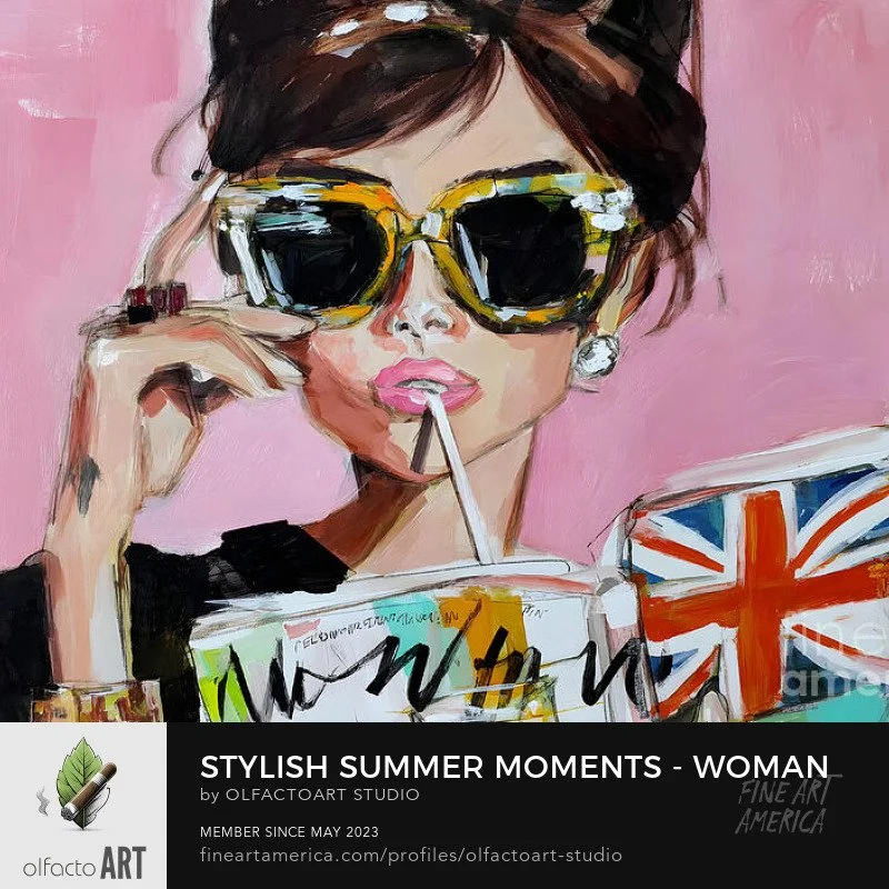 Stylish Summer Moments - Woman in Sunglasses Sipping a Drink with Union Jack Book

#StylishWomanPopart #PopartFashion #FashionInspiration #ArtisticStyle #PopartLovers #FashionIllustration #ColorfulArt #ContemporaryArt #TrendyFashion #ArtisticExpressi