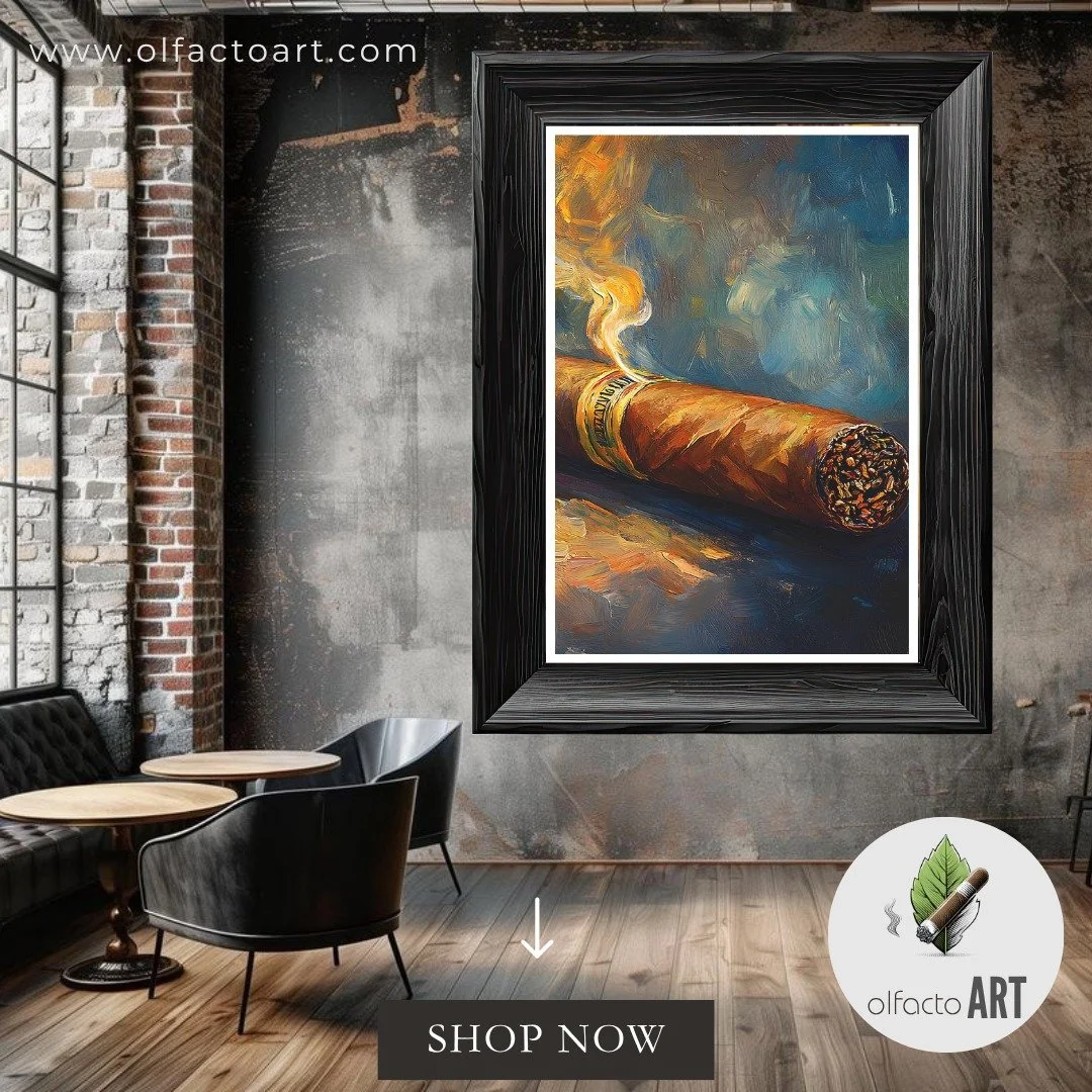 Available now on OlfactoART.com
Abstract Cigar with Swirling Smoke - Dynamic Blues and Greens with Bold Energy

#cigarart #cigars #cigaraficionado #cigarportraits #artofcigars #cigarlover #cigarcommunity #cigarphotography #cigarcollection #cigarartwo