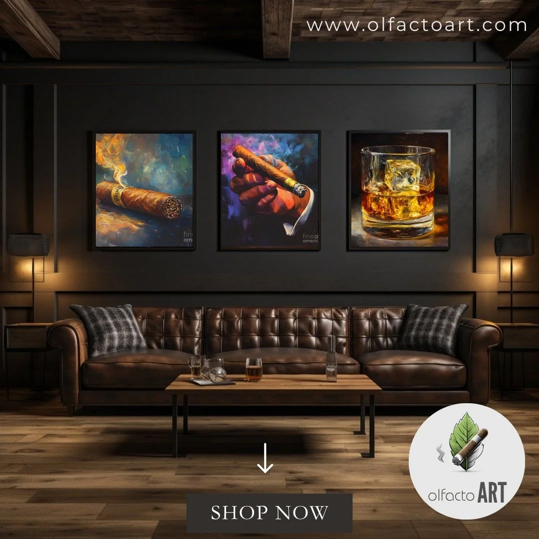 Available now on OlfactoART.com
Cigar Aficionado Holding a Lit Cigar with Swirling Purple and Blue Smoke in a Moody Atmosphere

#cigaraficionado #cigars #cigarlifestyle #cigarlove #cigarphotography #cigarreviews #cigarfan #cigarcommunity #cigarenthus