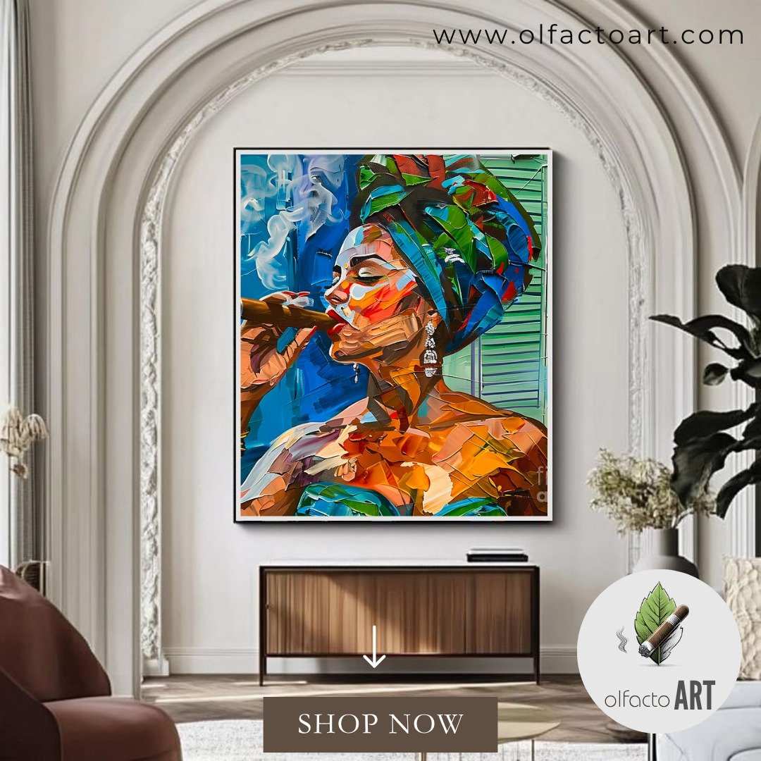 Cuban Spirit - Vibrant Portrait of Woman Smoking a Cigar with Bold Colors and Textured Backdrop

https://fineartamerica.com/featured/cuban-spirit-vibrant-portrait-of-woman-smoking-a-cigar-with-bold-colors-and-textured-backdrop-olfactoart-studio.html
