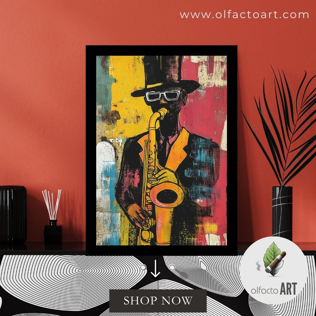 Musician Playing Saxophone with Top Hat and Sunglasses Against a Vibrant Abstract Background
https://fineartamerica.com/featured/black-musician-playing-saxophone-with-top-hat-and-sunglasses-against-a-vibrant-abstract-background-olfactoart-studio.html