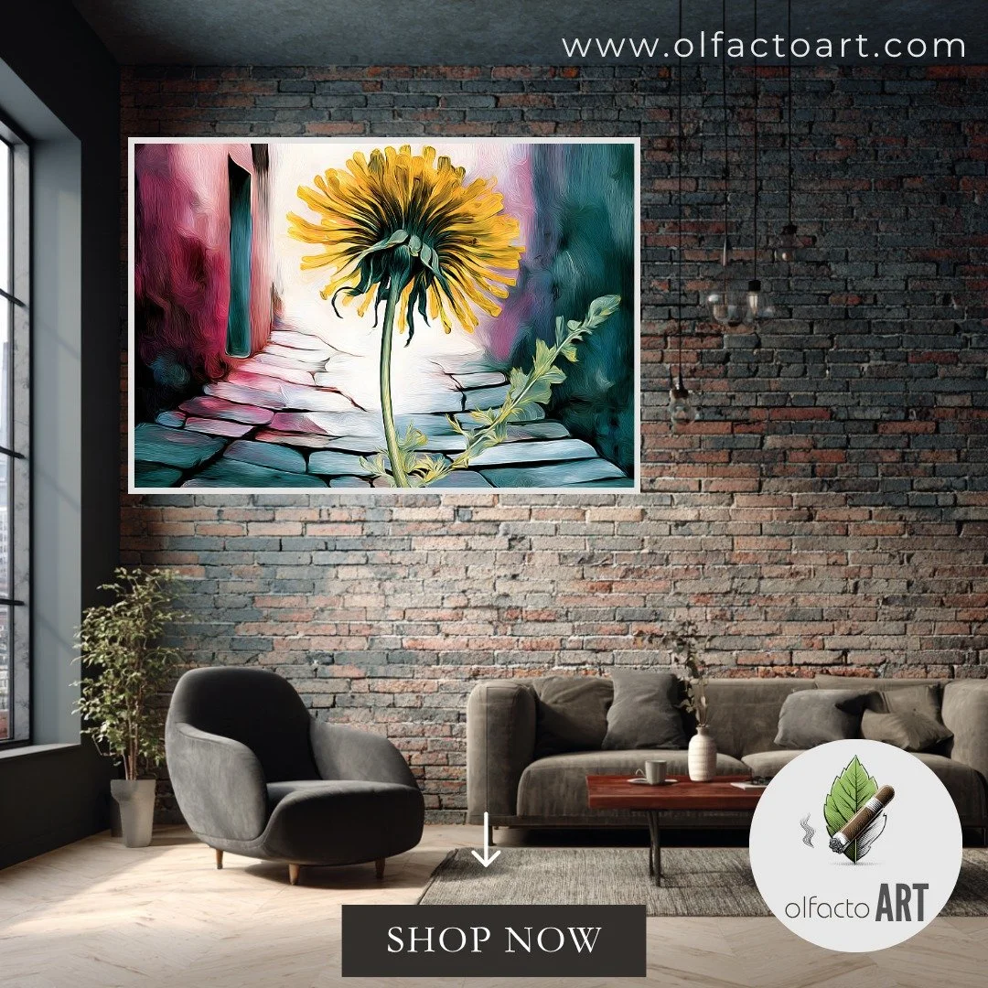 Dandelion of Hope - Elegant Yellow Bloom Rising Over Stone Path in Dreamlike Moody Atmosphere 
https://www.redbubble.com/i/sticker/Dandelion-of-Hope-Elegant-Yellow-Bloom-Rising-Over-Stone-Path-in-Dreamlike-Moody-Atmosphere-by-Olfacto-ART/180612190/7s