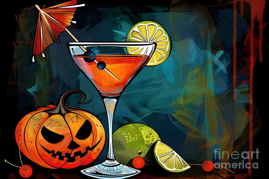 Mixing Magic- Cocktail, Pumpkin and Citrus in a Festive Halloween Scene