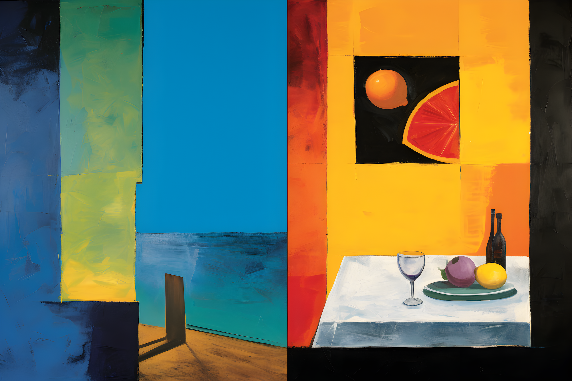 A Modern Still Life Meets the Sea- Abstract Geometry in Color and Contrast