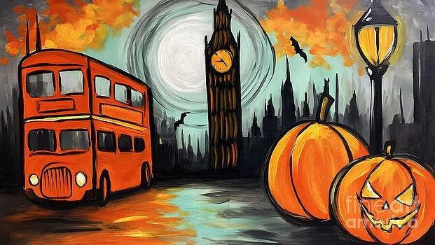 Experience Halloween in London with Fiery Big Ben Whimsical Bus and Jack-o-Lantern